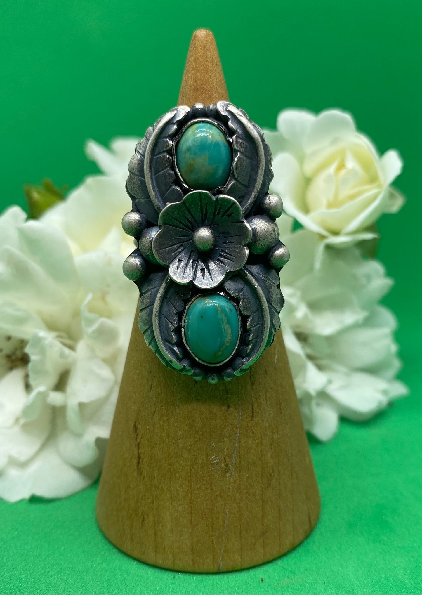 Sterling Silver and #8 Mine Turquoise with Flowers and Leaves