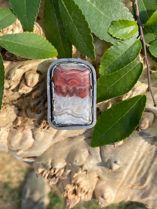 Statement Sterling Silver Ring with Crazy Lace Agate